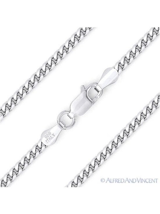 DC Flat Figaro Chains Sterling Silver 4.6mm 8in/4.5g-$27ea(5  2.6mm Miami Cuban / Curb Link Chain Necklace in .925 Sterling Silver w/ Rhodium